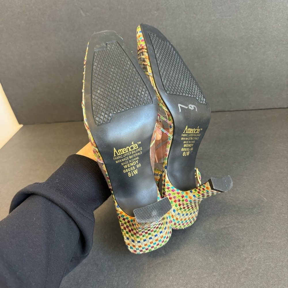Vintage Gold Rainbow Pumps Clear Metallic Colorful Heels 60s Retro Size 8.5 - Picture 9 of 14